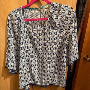 Floral Blue and White Women's Top
